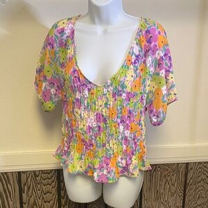 Sanctuary Multicolor Floral Smocked Peplum Top